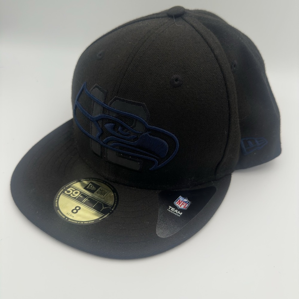 Seattle Seahawks Hat Cap Fitted Mens 8 Black NFL Football New Era 59FIFTY